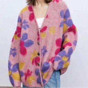 Vibrant Floral Button-Up Cardigan